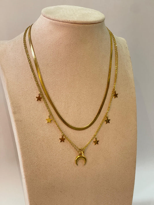 Collar doble estrellas luna